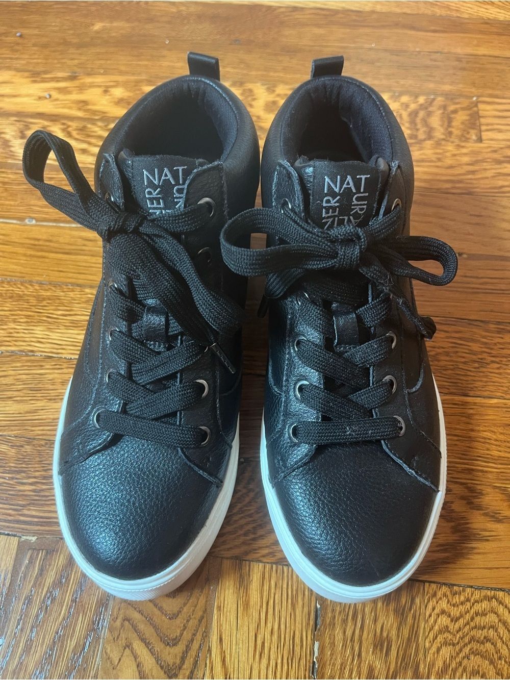 Naturalizer Black Leather High-Top Sneakers with White Soles